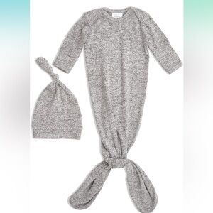 NWOT - Aden & Anais Snuggle Knit Knotted Baby Gown & Hat Set-Heather Grey
